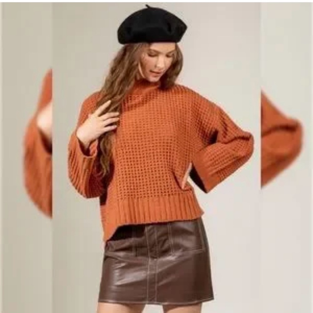 Rusty Orange Mock Turtleneck Sweater Boutique Style